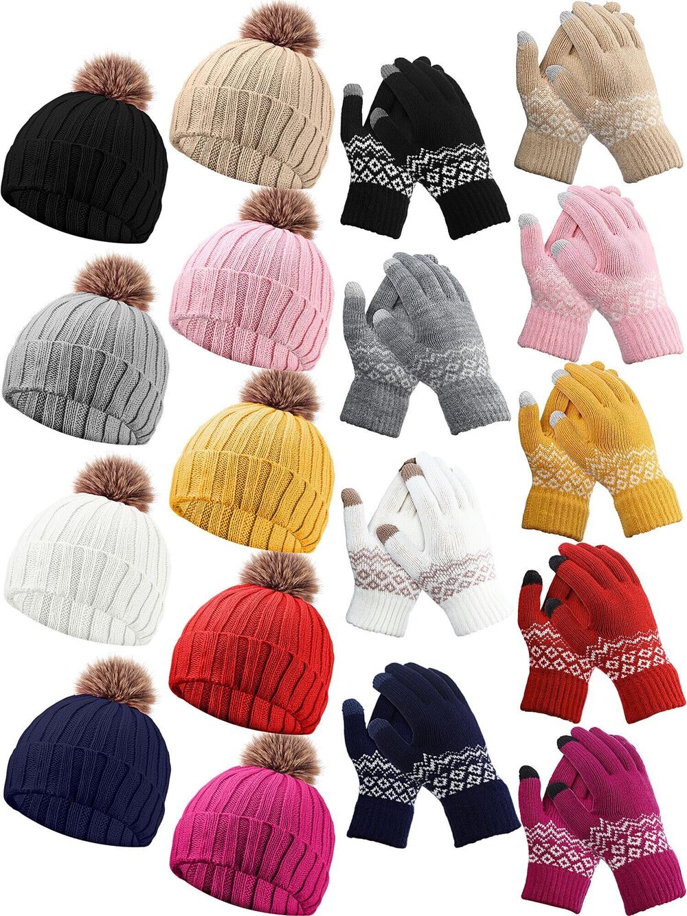 7744 18 Pcs Beanie Hats and Warm Winter Gloves Set Soft Knitted Winter Hat